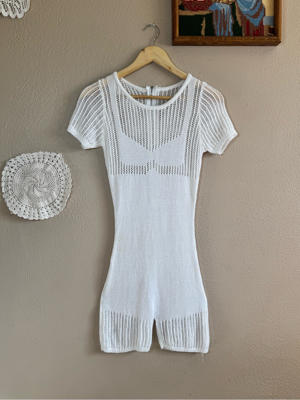White Knit Short Romper | Size Small